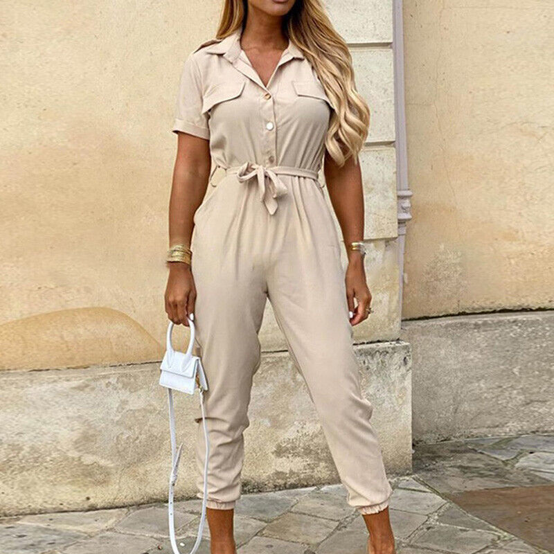 Reese | Lightweight Structured Fit Short Sleeve Jumpsuit With Button Closure - Image 12