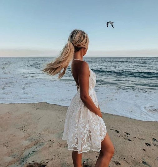 Naomi | Women's Elegant White Backless V-Neck Mini Summer Dress - Image 2