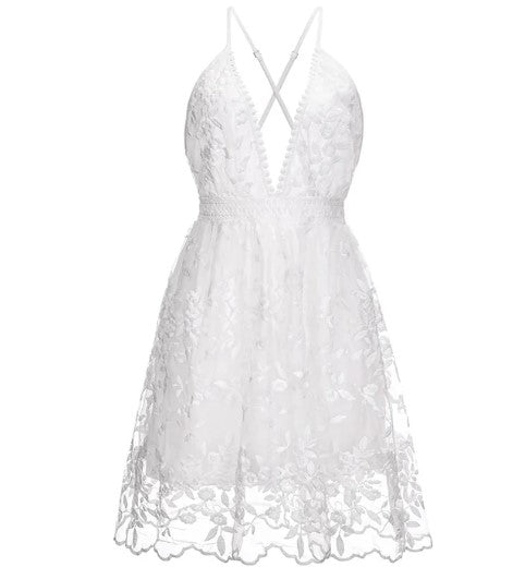 Naomi | Women's Elegant White Backless V-Neck Mini Summer Dress - Image 3