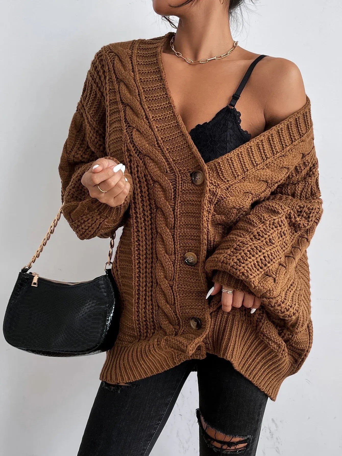 Jean | Women's Oversized Cable Knit Cardigan - Image 5