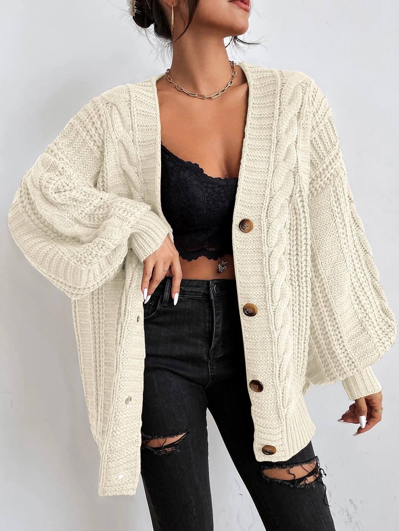 Jean | Women's Oversized Cable Knit Cardigan - Image 9