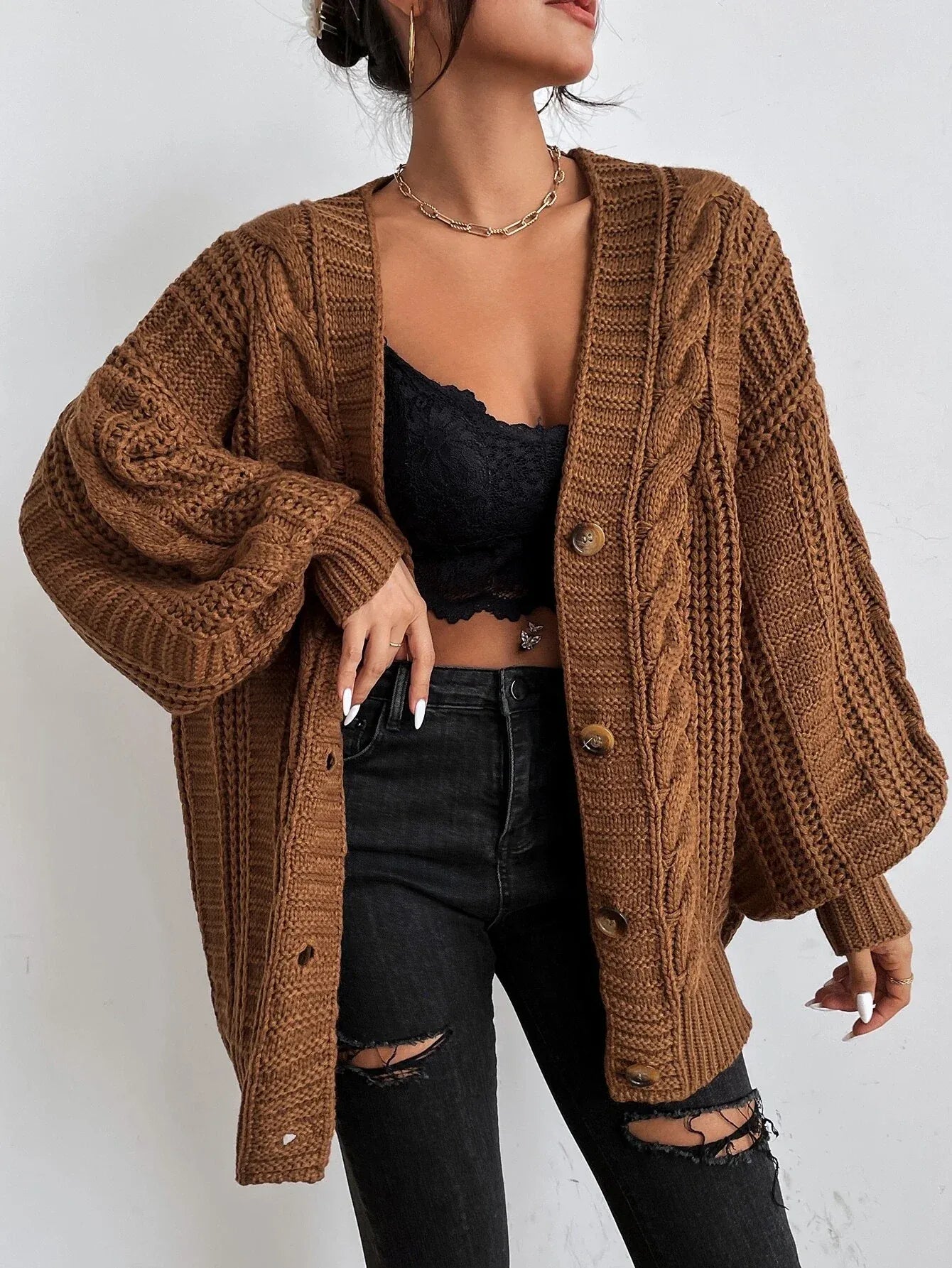 Jean | Women's Oversized Cable Knit Cardigan - Image 2