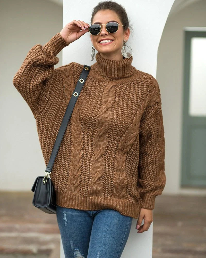 Hazel | Women's Oversized Cable Knit Turtleneck Sweater - Image 7