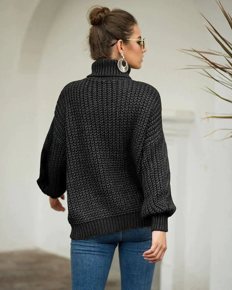Hazel | Women's Oversized Cable Knit Turtleneck Sweater - Image 6