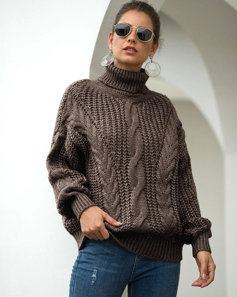 Hazel | Women's Oversized Cable Knit Turtleneck Sweater - Image 1