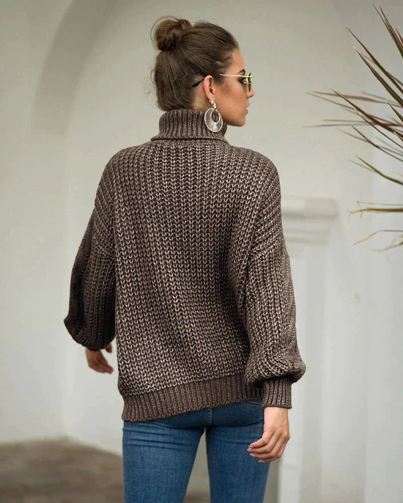 Hazel | Women's Oversized Cable Knit Turtleneck Sweater - Image 2