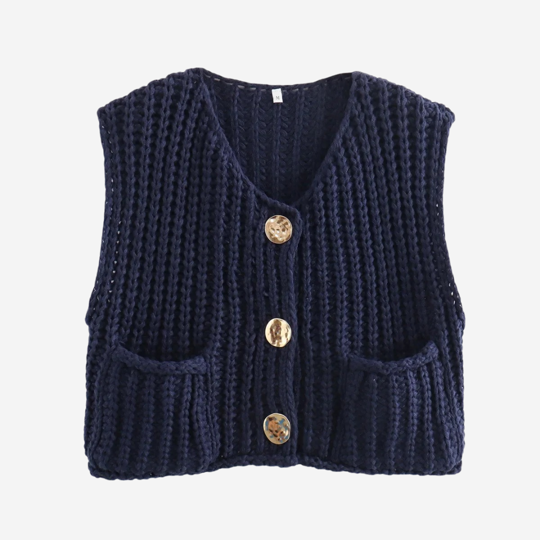 Zoe | Women's Button-Front Chunky Knit Sweater Vest - Image 2