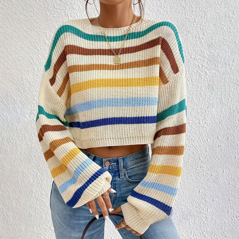 Amber | Women's Cropped Striped Sweater - Image 4