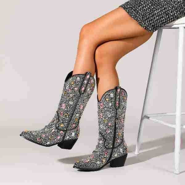 Diana | Women's Embellished Mid-Calf Cowboy Boots - Image 1