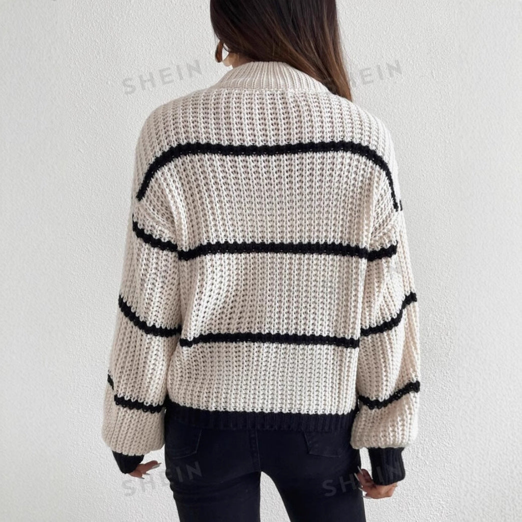 Rachael | Women's Oversized Striped Crew Neck Sweater - Image 5