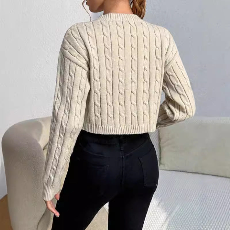 Reese | Women's Cropped Cable Knit Sweater - Image 2