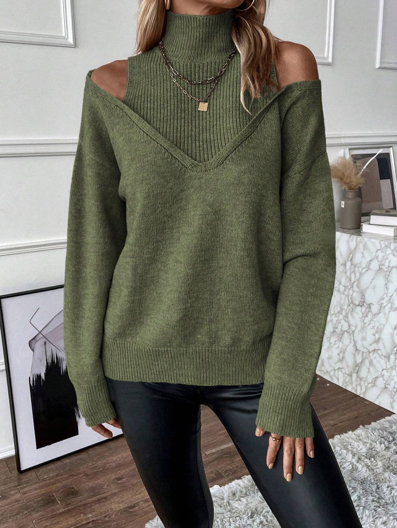 Noelle | Women's Cold Shoulder Turtleneck Sweater - Image 6