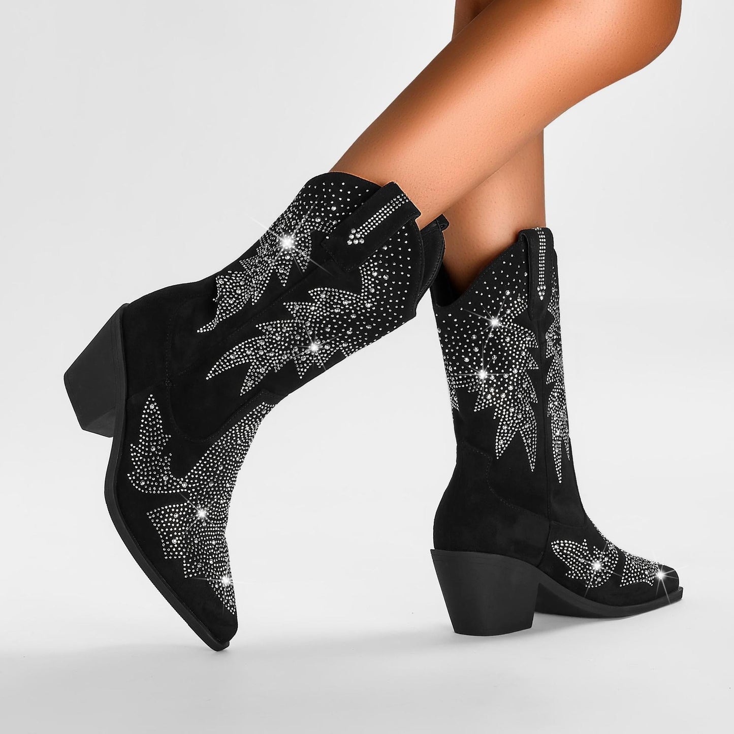 Yvette | Women's Rhinestone Mid Calf Cowboy Boots - Image 4