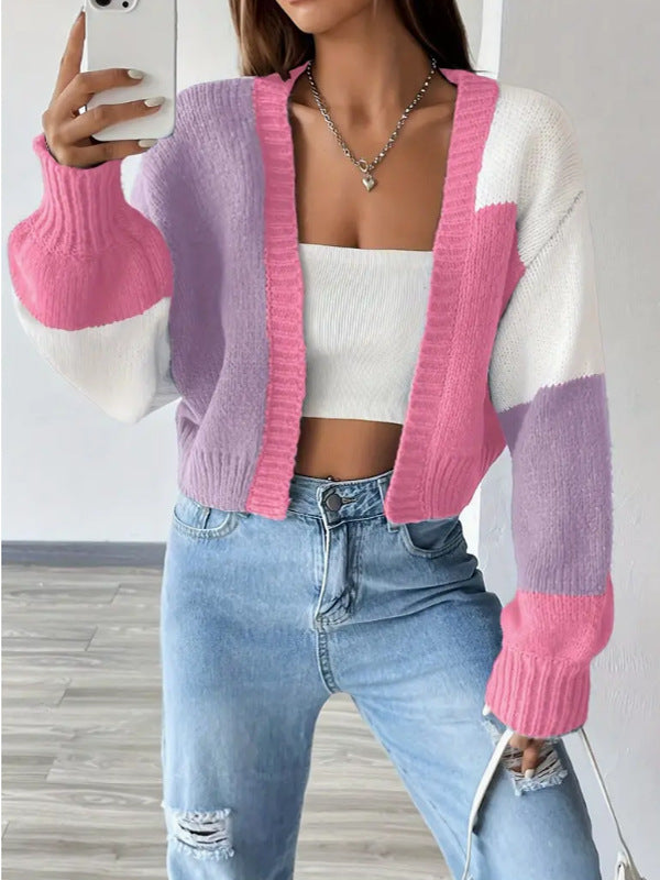 Joanna | Women's Cropped Color Block Cardigan - Image 4