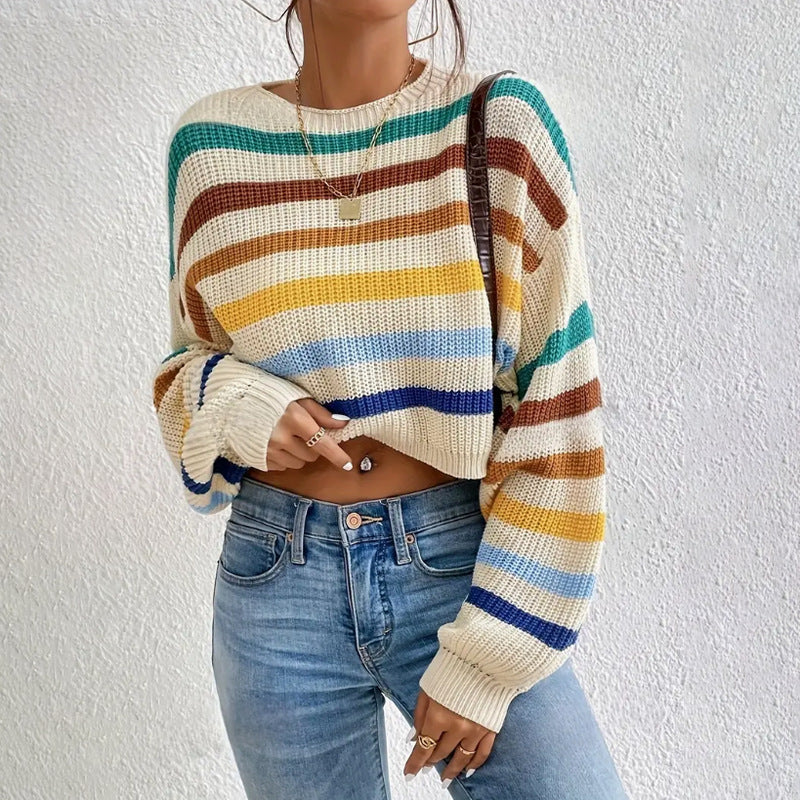 Amber | Women's Cropped Striped Sweater - Image 3