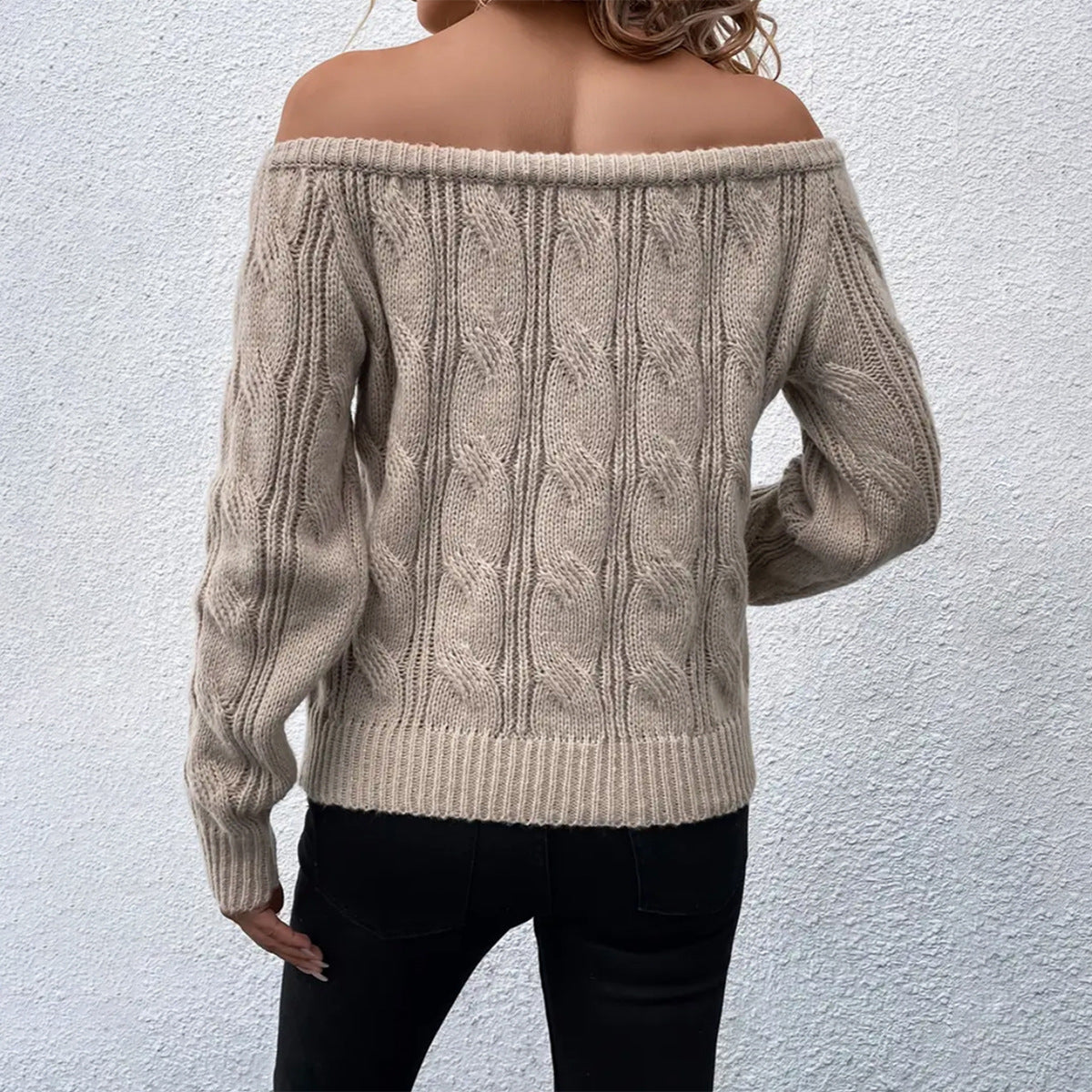 Camille | Women's Off-the-Shoulder Cable Knit Sweater - Image 2