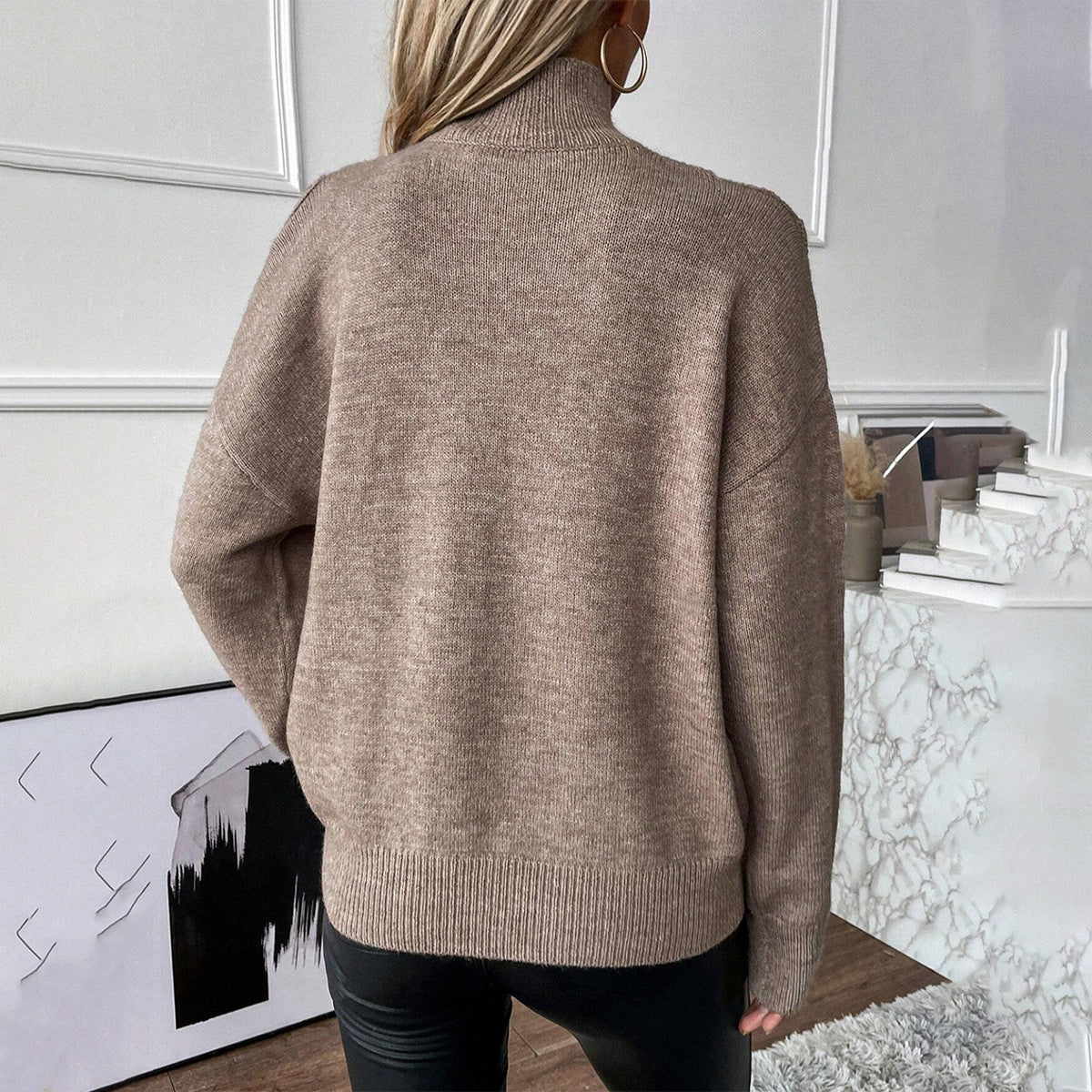 Noelle | Women's Cold Shoulder Turtleneck Sweater - Image 3