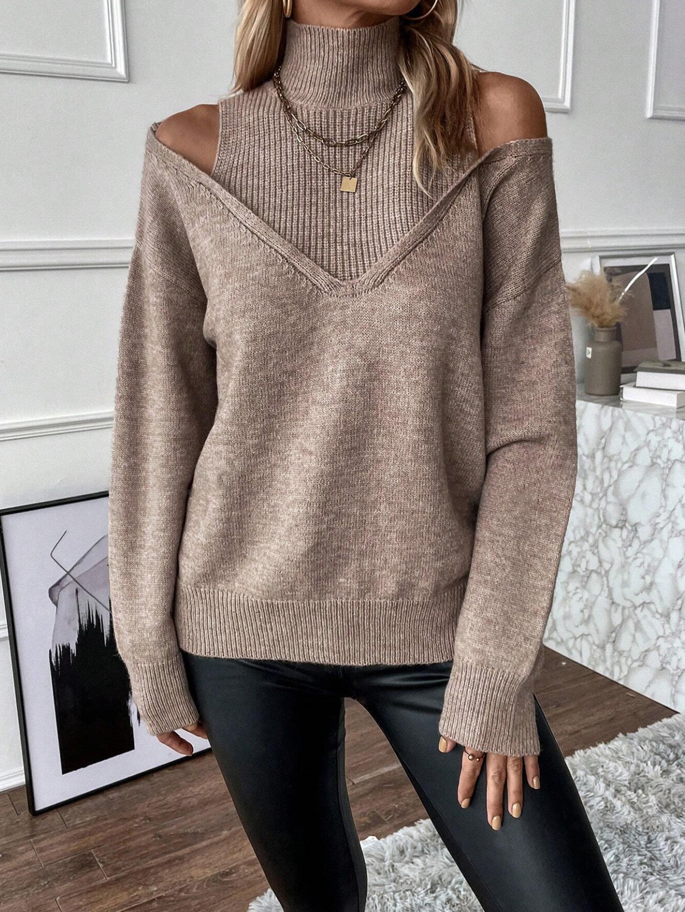 Noelle | Women's Cold Shoulder Turtleneck Sweater - Image 7