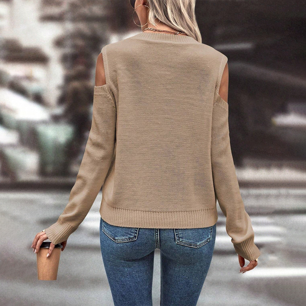 Sage | Women's Cold Shoulder Cable Knit Sweater - Image 2