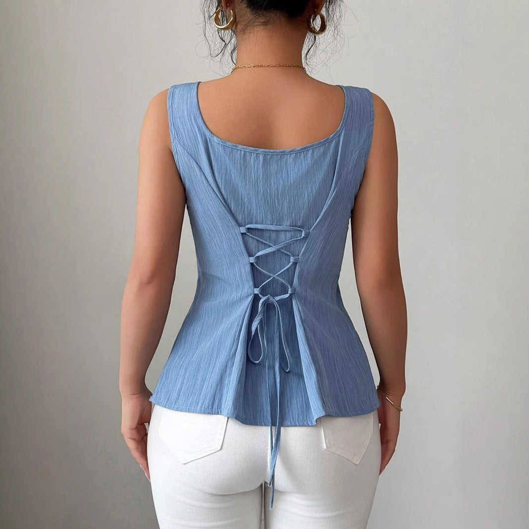 Marina | Women's Peplum Sleeveless Top - Image 4
