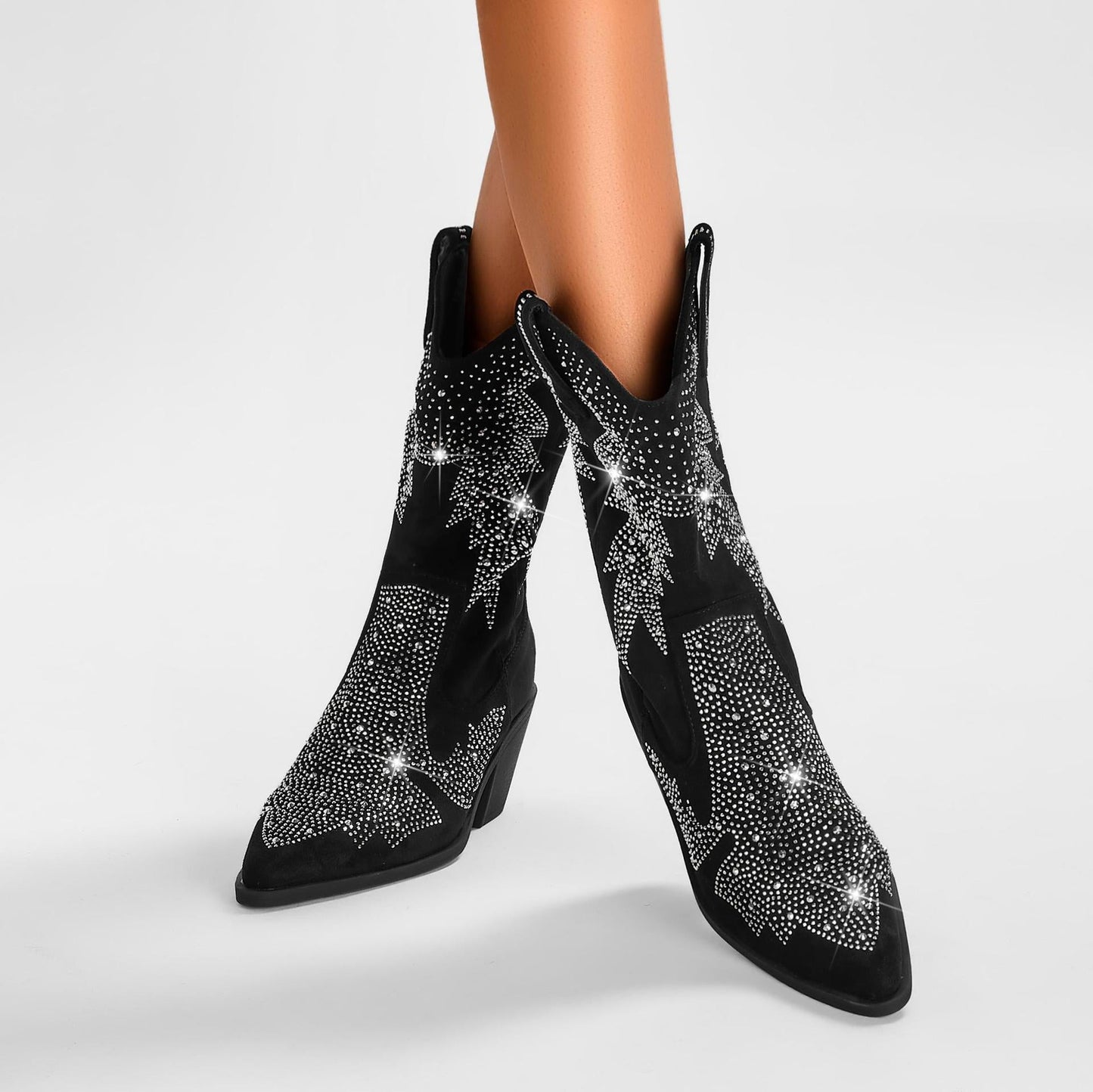 Yvette | Women's Rhinestone Mid Calf Cowboy Boots - Image 3