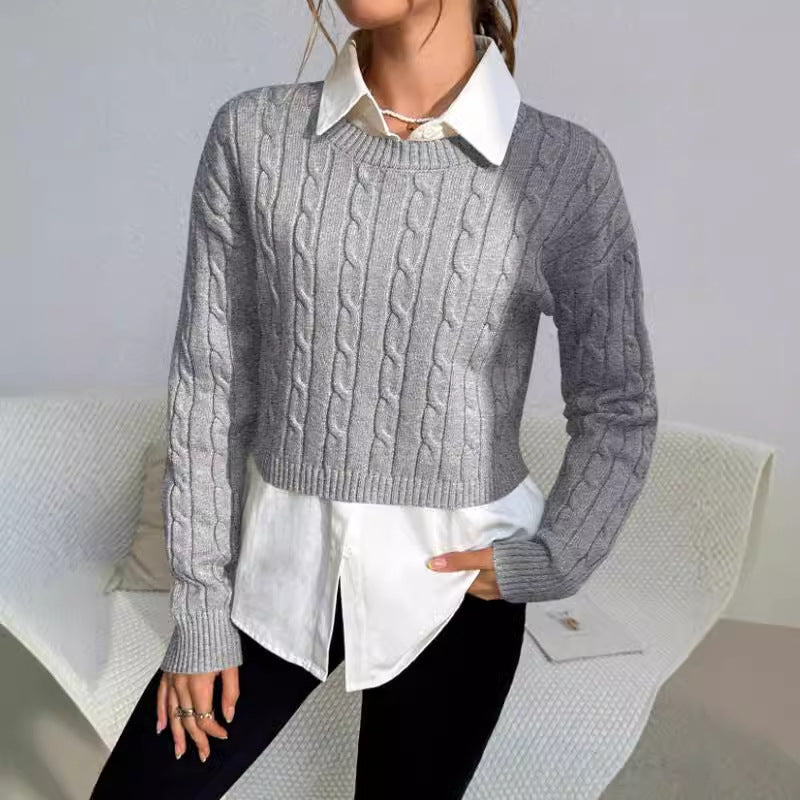 Reese | Women's Cropped Cable Knit Sweater - Image 3