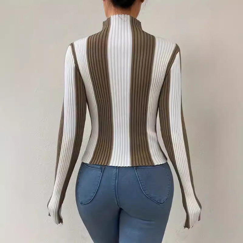 Julia | Women's Striped Mock Neck Long Sleeve Sweater - Image 3