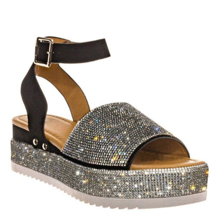 Rita | Women’s Rhinestone Platform Sandals - Chunky Sole with Buckle Strap - Image 2