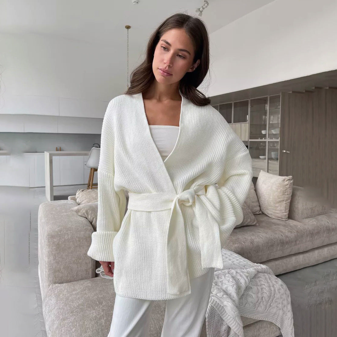 Samantha | Women's Wrap Ribbed Knit Sweater - Image 6