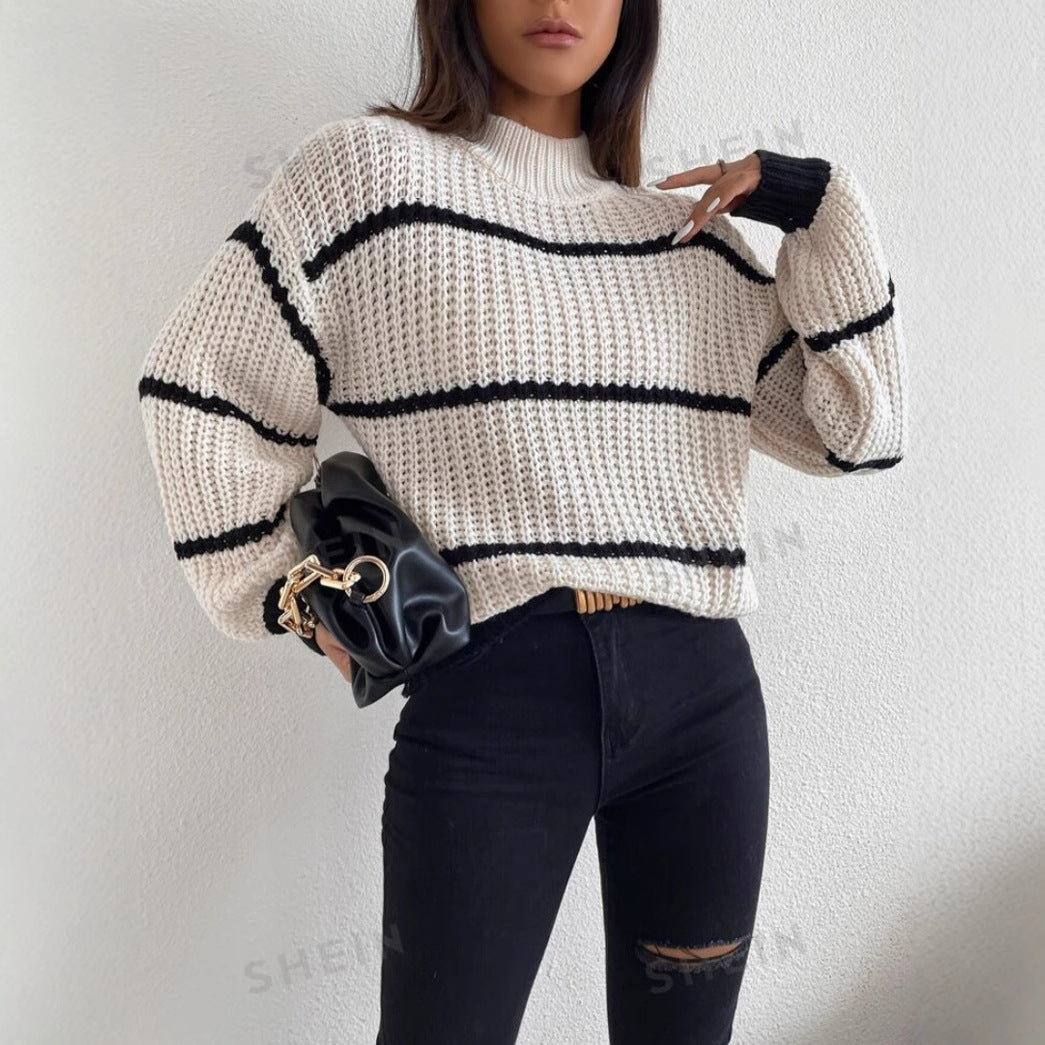 Rachael | Women's Oversized Striped Crew Neck Sweater - Image 2