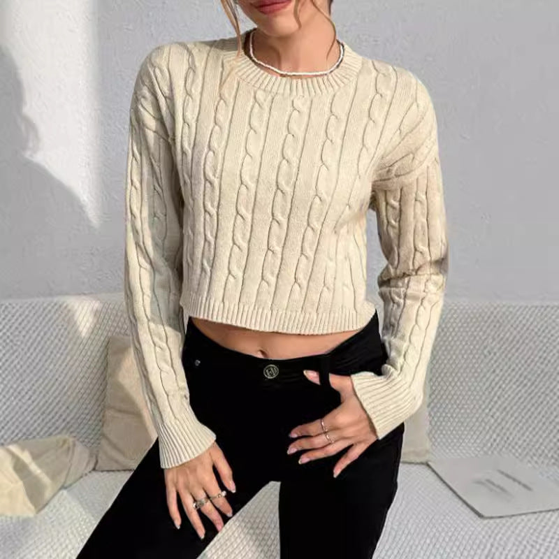 Reese | Women's Cropped Cable Knit Sweater - Image 1