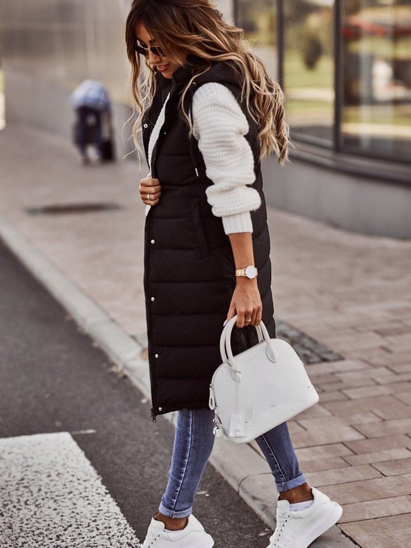 Phoebe | Women's Long Hooded Puffer Vest - Image 2