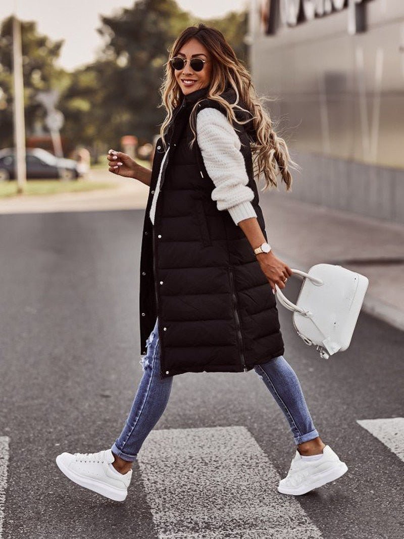 Phoebe | Women's Long Hooded Puffer Vest - Image 3