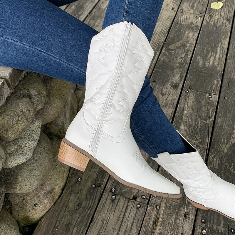 Nadia | Women's Embroidered Mid-Calf Cowboy Boots - Image 5