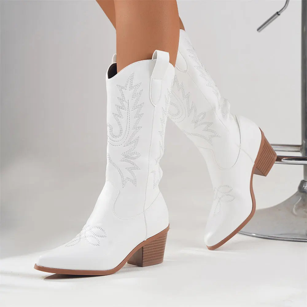 Bailey | Women's Embroidered Mid-Calf Block Heel Cowboy Boots - Image 2