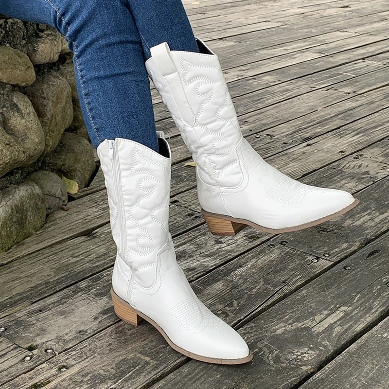Nadia | Women's Embroidered Mid-Calf Cowboy Boots - Image 10