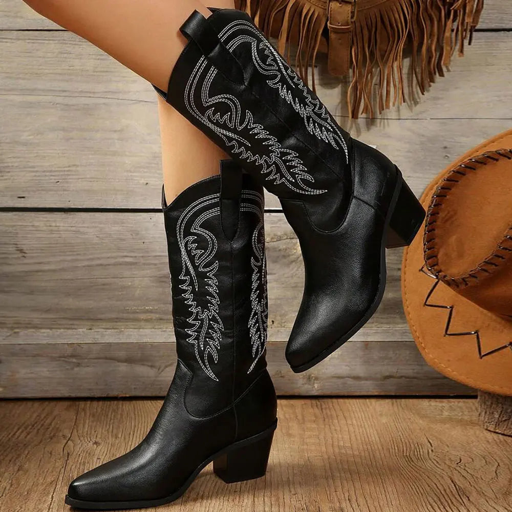 Bailey | Women's Embroidered Mid-Calf Block Heel Cowboy Boots - Image 4