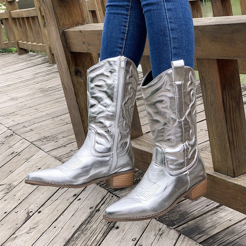 Nadia | Women's Embroidered Mid-Calf Cowboy Boots - Image 9
