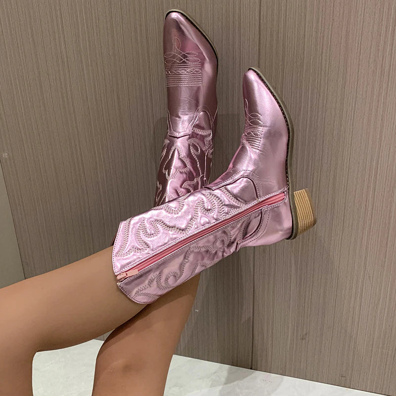 Nadia | Women's Embroidered Mid-Calf Cowboy Boots - Image 4