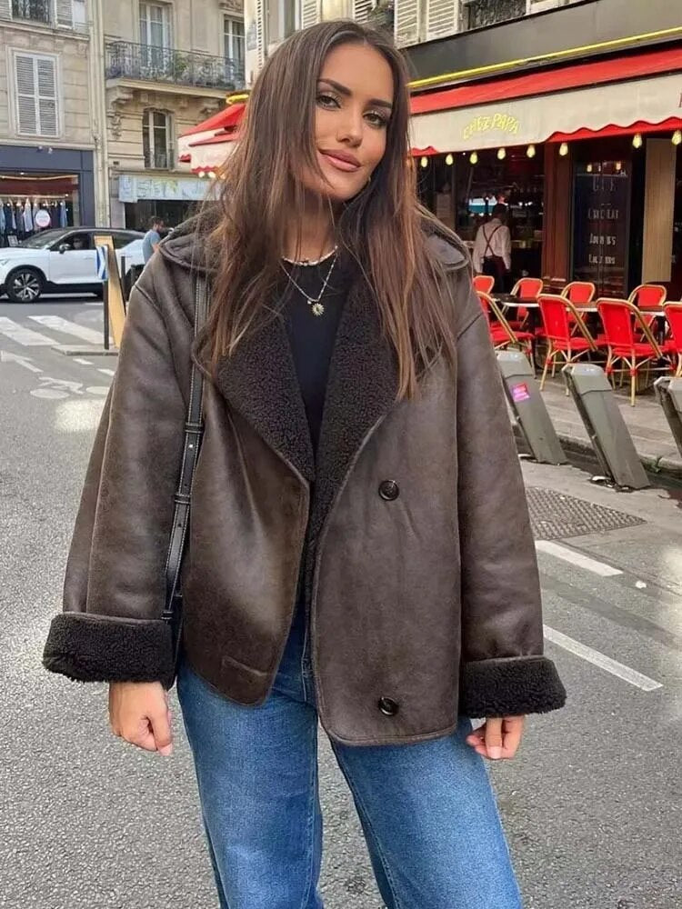Melissa | Women's Oversized Sherpa Lined Double Breasted Jacket - Image 6