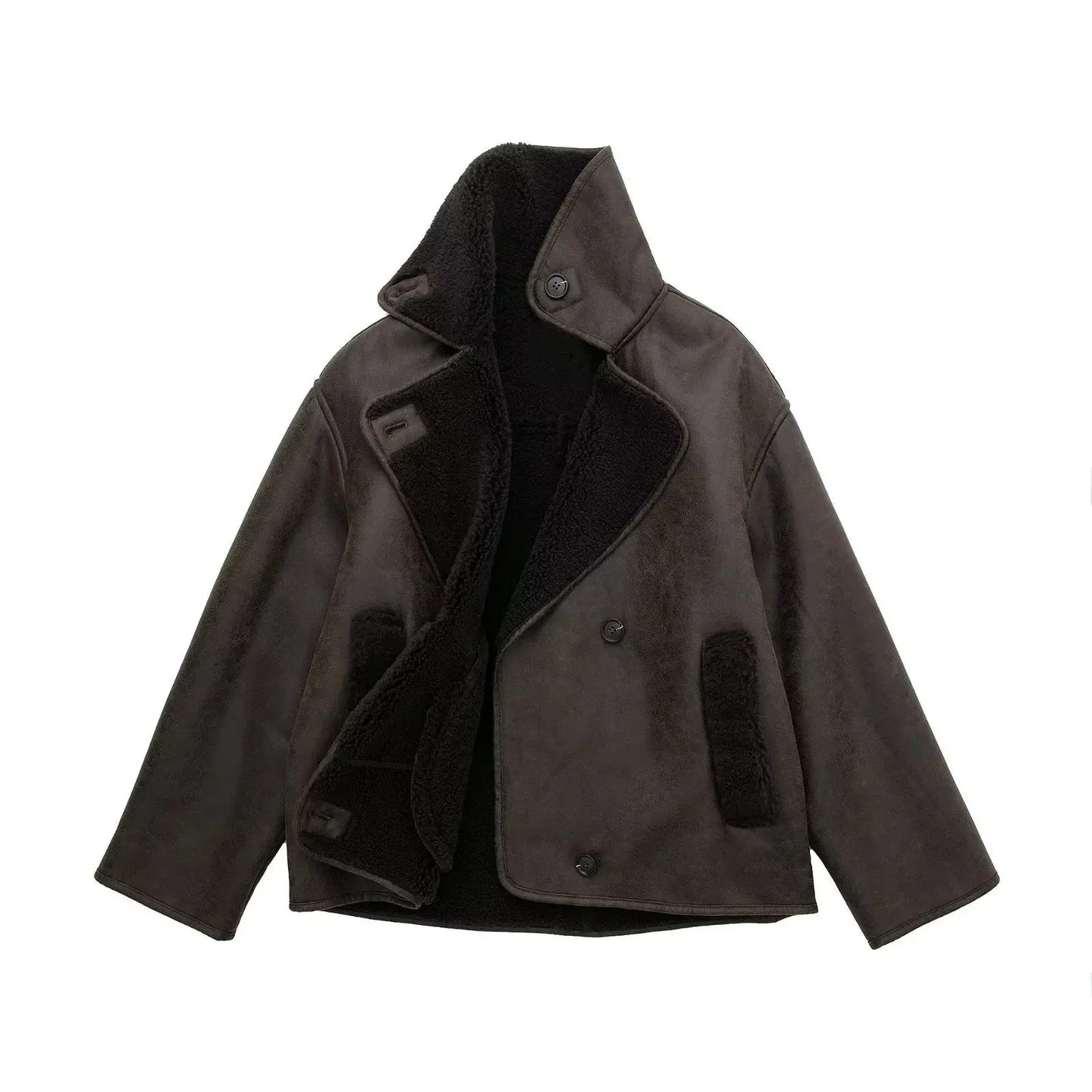 Melissa | Women's Oversized Sherpa Lined Double Breasted Jacket - Image 2