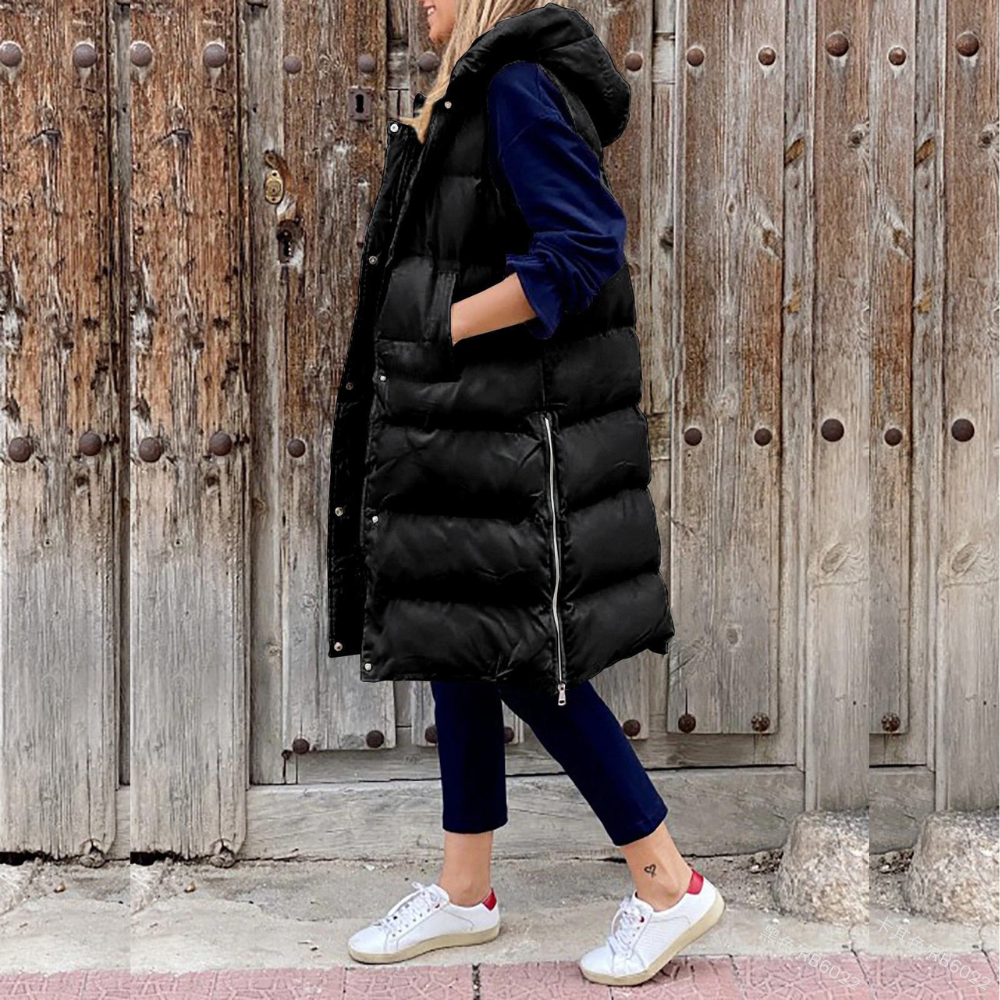 Delilah | Women's Hooded Long Puffer Vest - Image 3