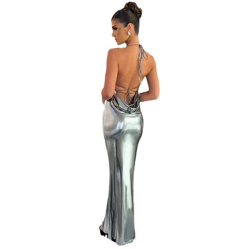 Emma | Elegant metallic maxi dress with straps and plunging neckline - perfect party dress - Image 4
