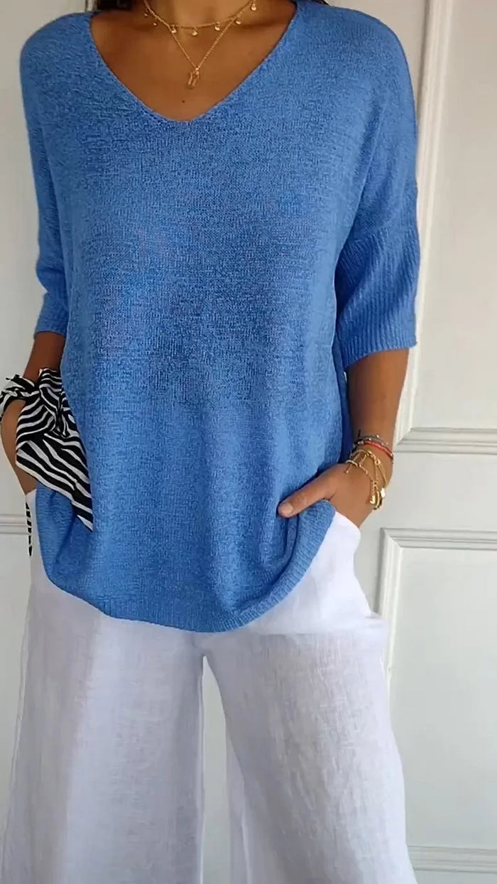 Kiara | Women's Oversized V-Neck Sweater Top - Image 2