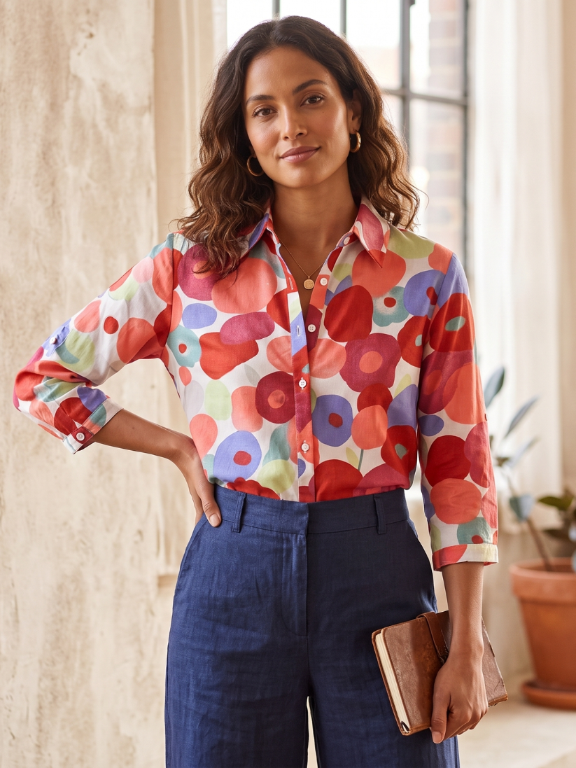 Cynthia | Women's Button-Down Floral Blouse - Image 3