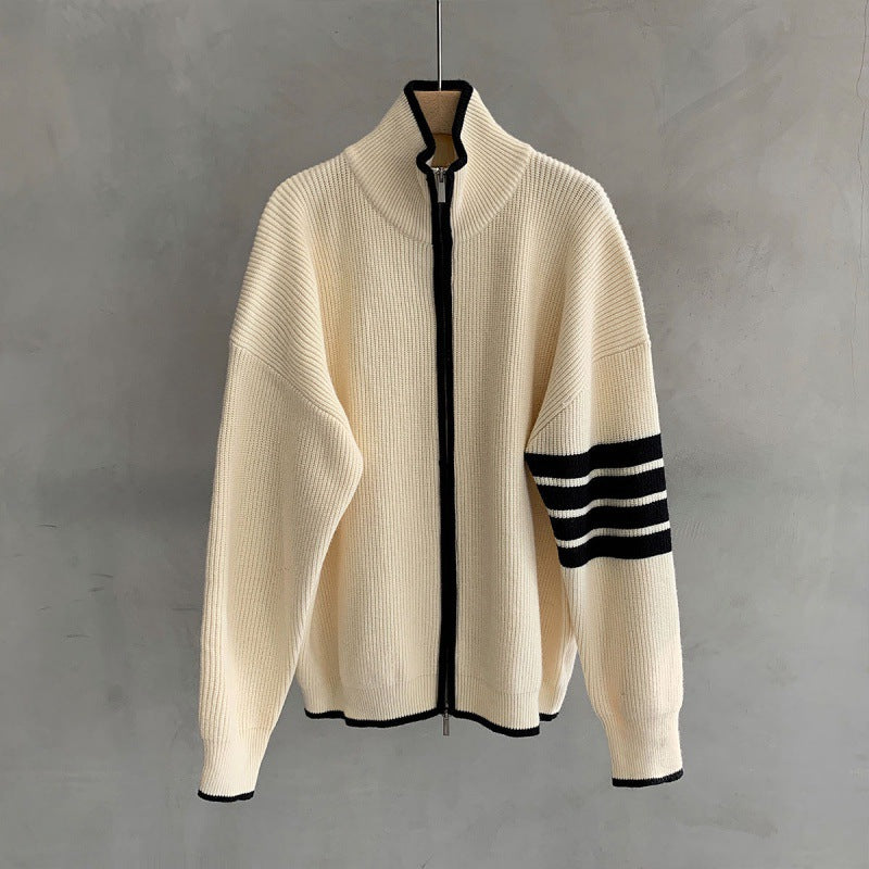 Ryan | Men's Zip-Up Striped Sleeve Sweater - Image 2