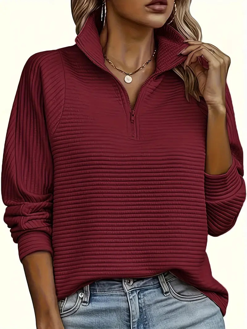 Hazel | Women's Quarter-Zip Ribbed Pullover Sweater - Image 3