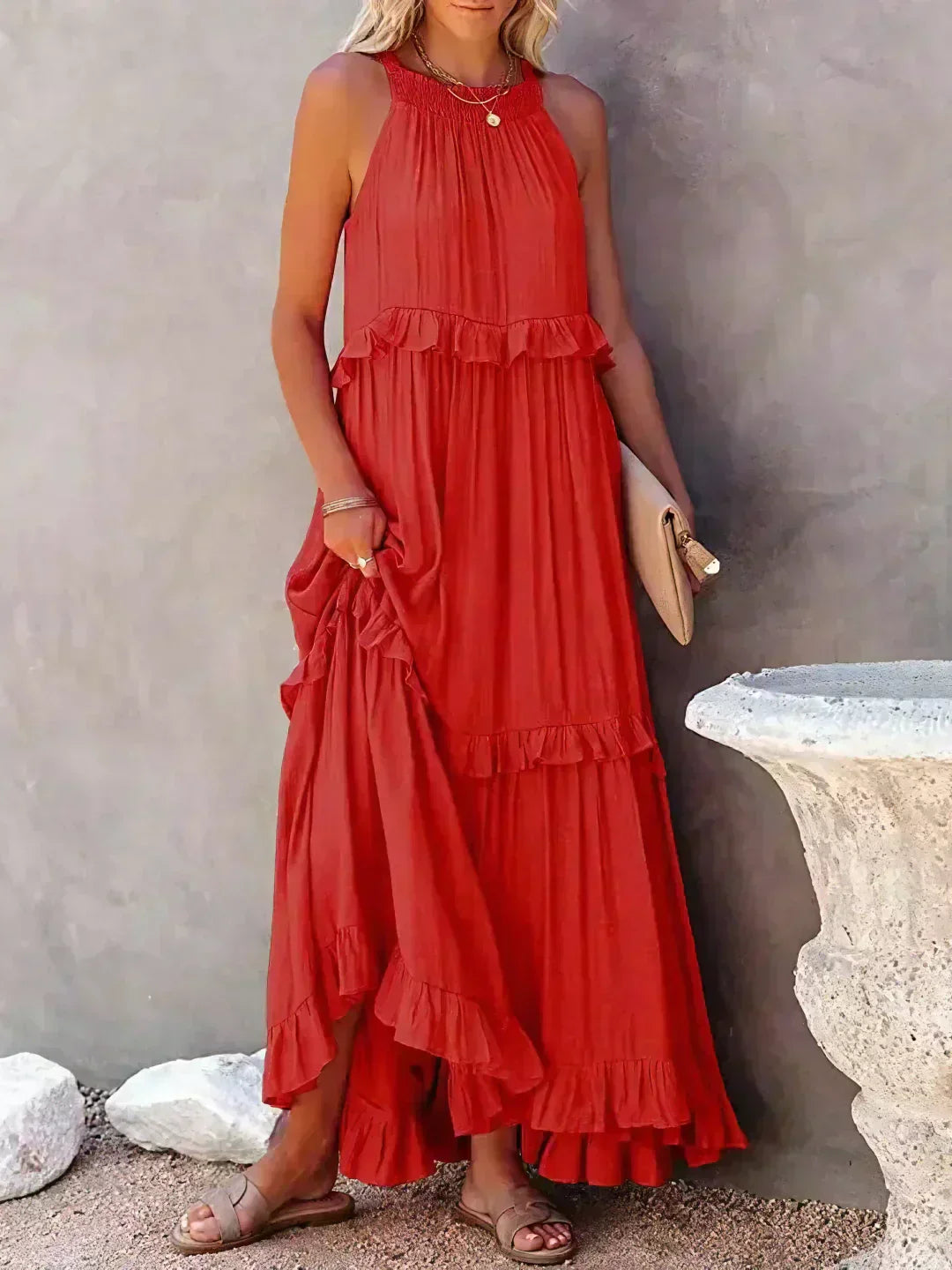 Molly | Elegant Sleeveless Ruffle Trim Dress for Women - Image 18