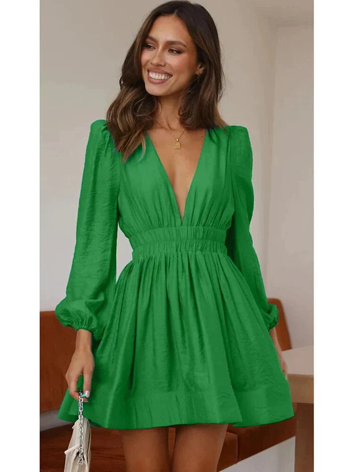Josephine | Elegant Short Dress with Puff Sleeves & Elastic Waist - Image 4