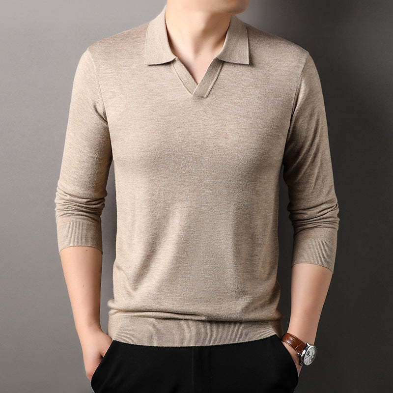 Benjamin | Men's Long Sleeve V-Neck Polo Shirt - Image 2